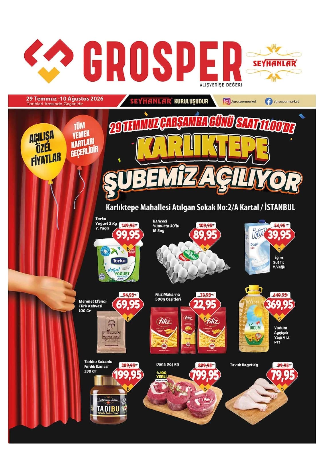 Grosper - Karlıtepe Şubesi Açılışa Özel İndirim Broşürü 29 Temmuz - 10 Ağustos 2026