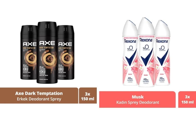 Axe,Rexona,Dove 500'e 100 TL İndirim 