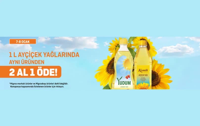 Migros Ayçiçek Yağlarında 2 Al 1 Öde