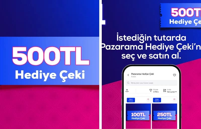 Pazarama 500 TL Hediye Çeki 300 TL
