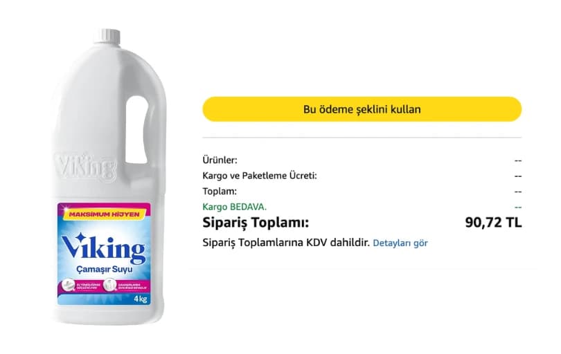 Viking Çamaşır Suyu 4 Kg 90₺ (2 Adet Alımda 58₺)