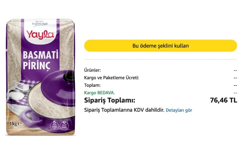 Yayla Basmati Pirinç 1 Kg 76₺ (kargo Bedava)