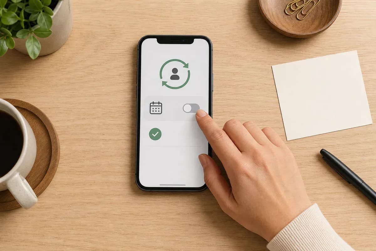 Abonelik yenileme anahtarını kapatan el ve takvim simgesi bulunan markasız telefon ekranı