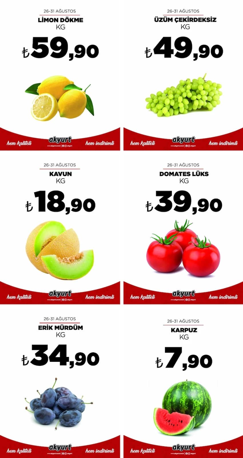 Akyurt Market - İndirim Broşürü 26 - 31 Ağustos 2026