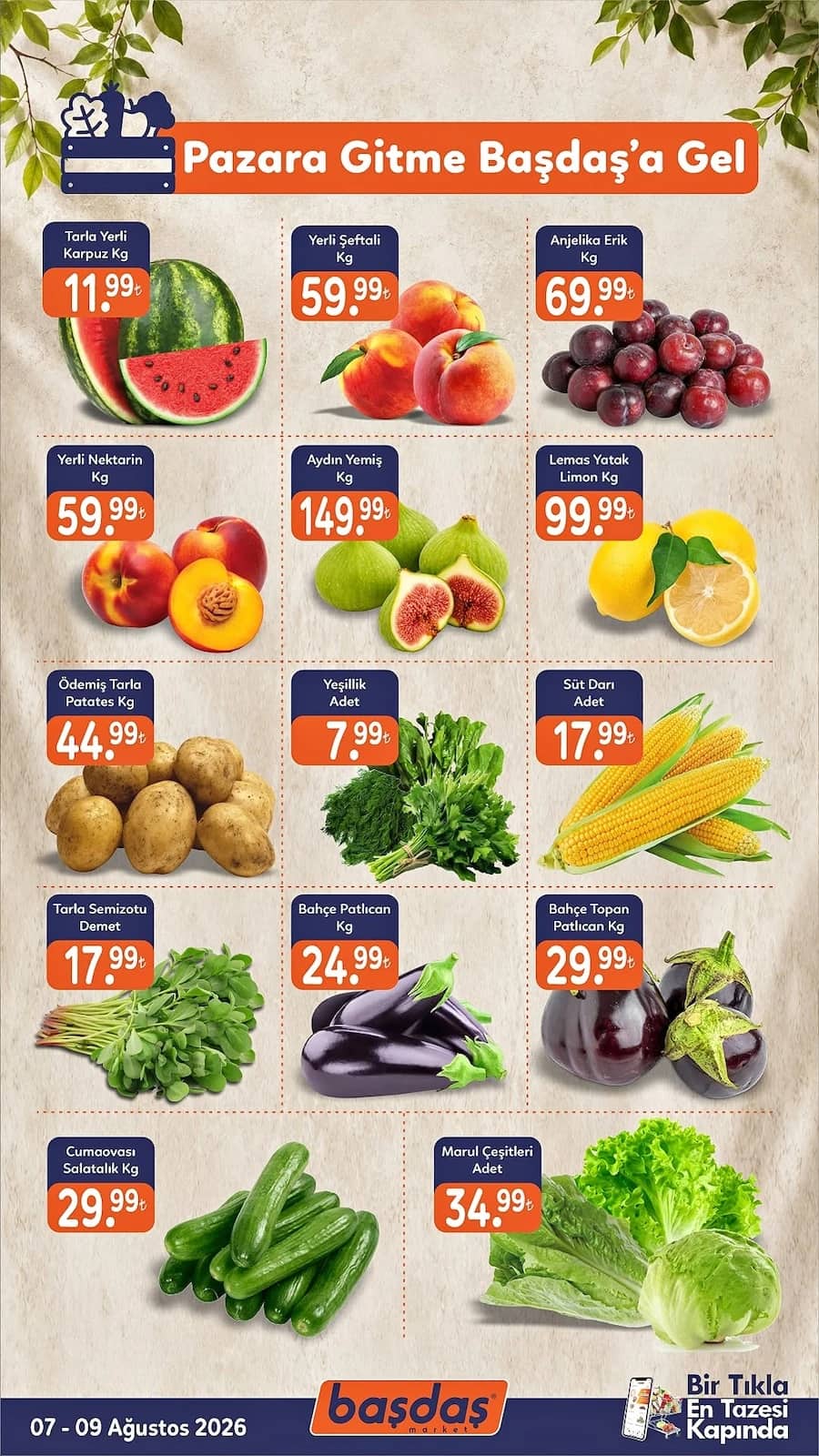 Başdaş Market - Manav İndirim Broşürü 07 - 09 Ağustos 2026 - Sayfa 1