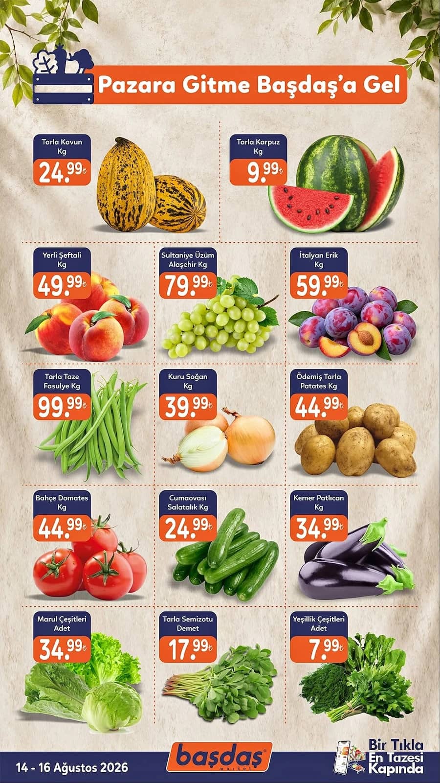 Başdaş Market - Manav İndirim Broşürü 14 - 16 Ağustos 2026 - Sayfa 1