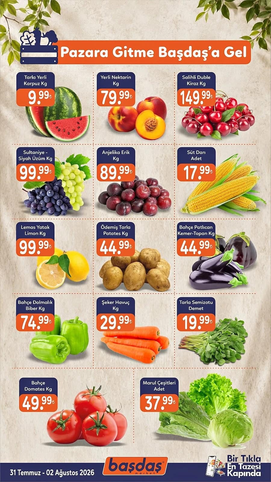 Başdaş Market - Manav İndirim Broşürü 31 Temmuz - 02 Ağustos 2026 - Sayfa 1