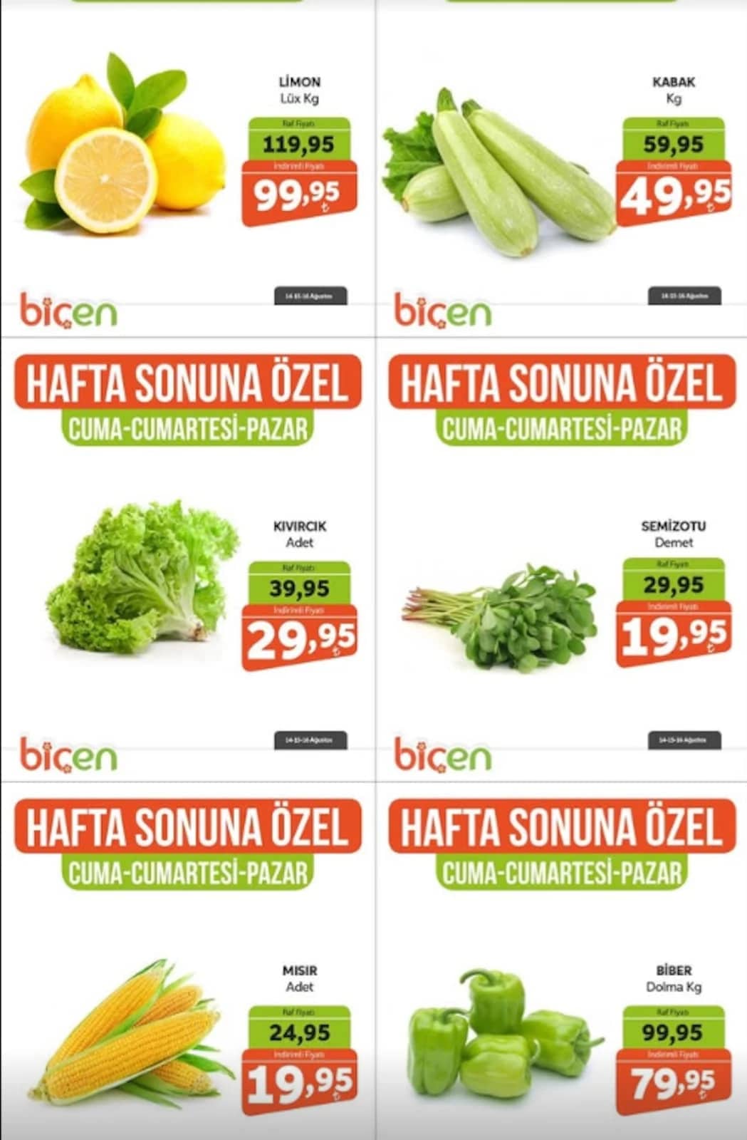 Biçen Market - Hafta Sonu İndirim Broşürü 14 - 16 Ağustos 2026 - Sayfa 1
