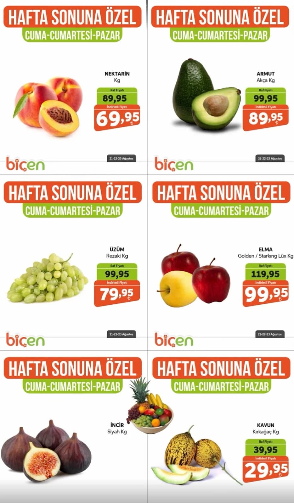 Biçen Market - Hafta Sonu İndirim Broşürü 21 - 23 Ağustos 2026