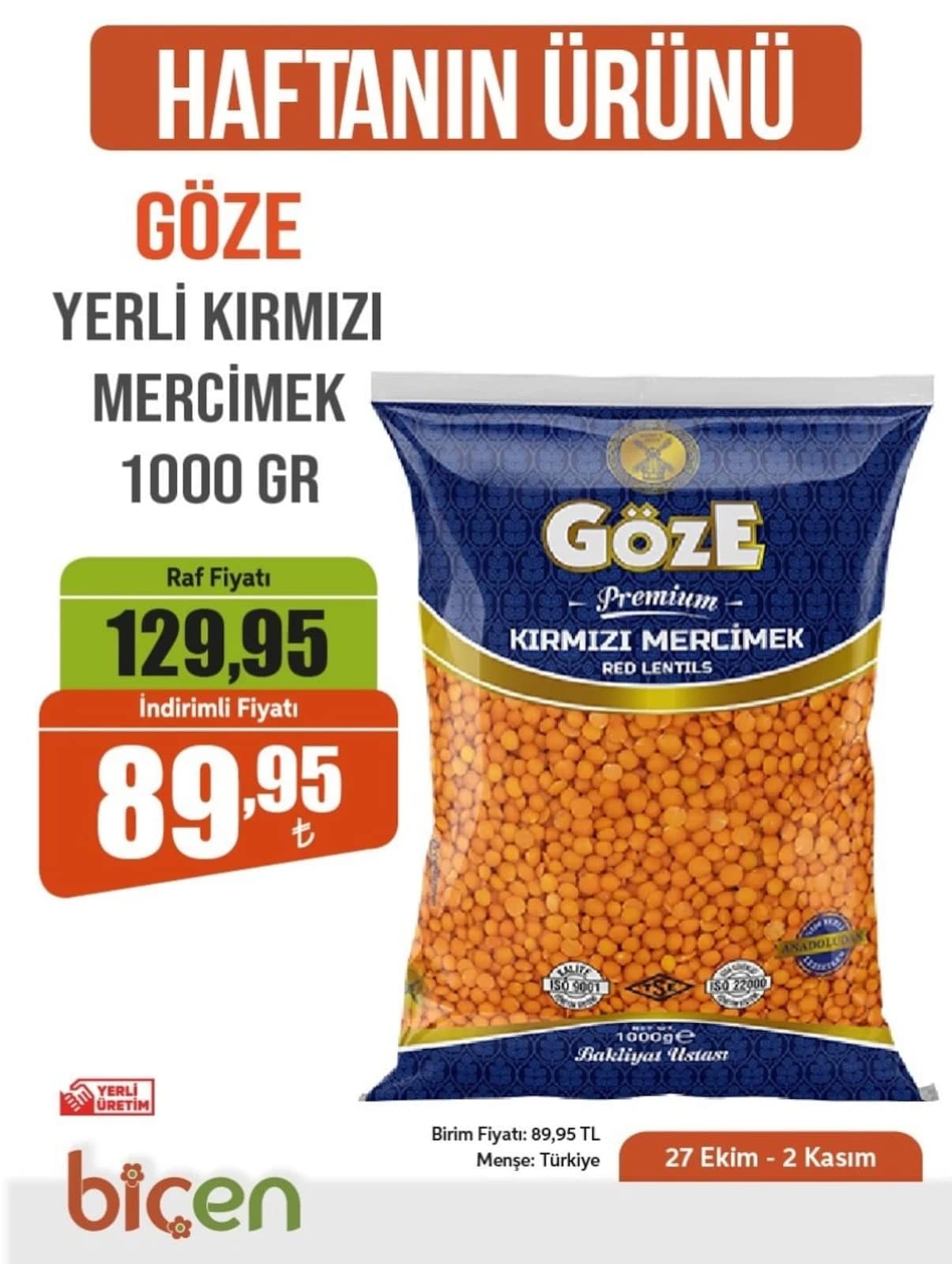 Biçen Market - Haftanın Ürünü 27 Ekim - 02 Kasım 2026