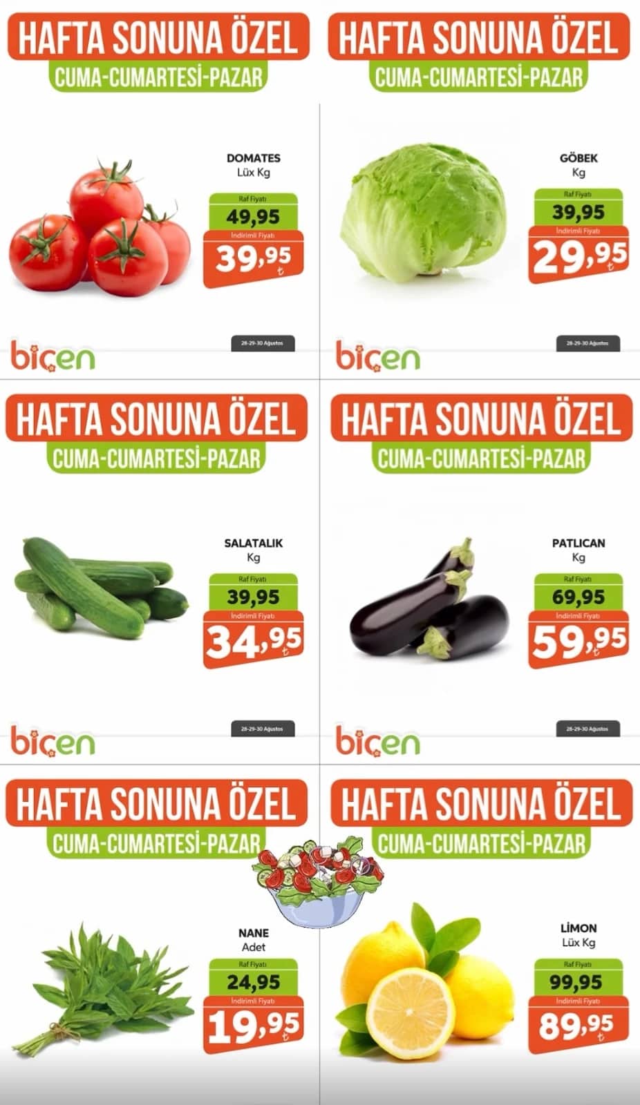 Biçen Market - Hafta Sonu İndirim Broşürü 28 - 30 Ağustos 2026