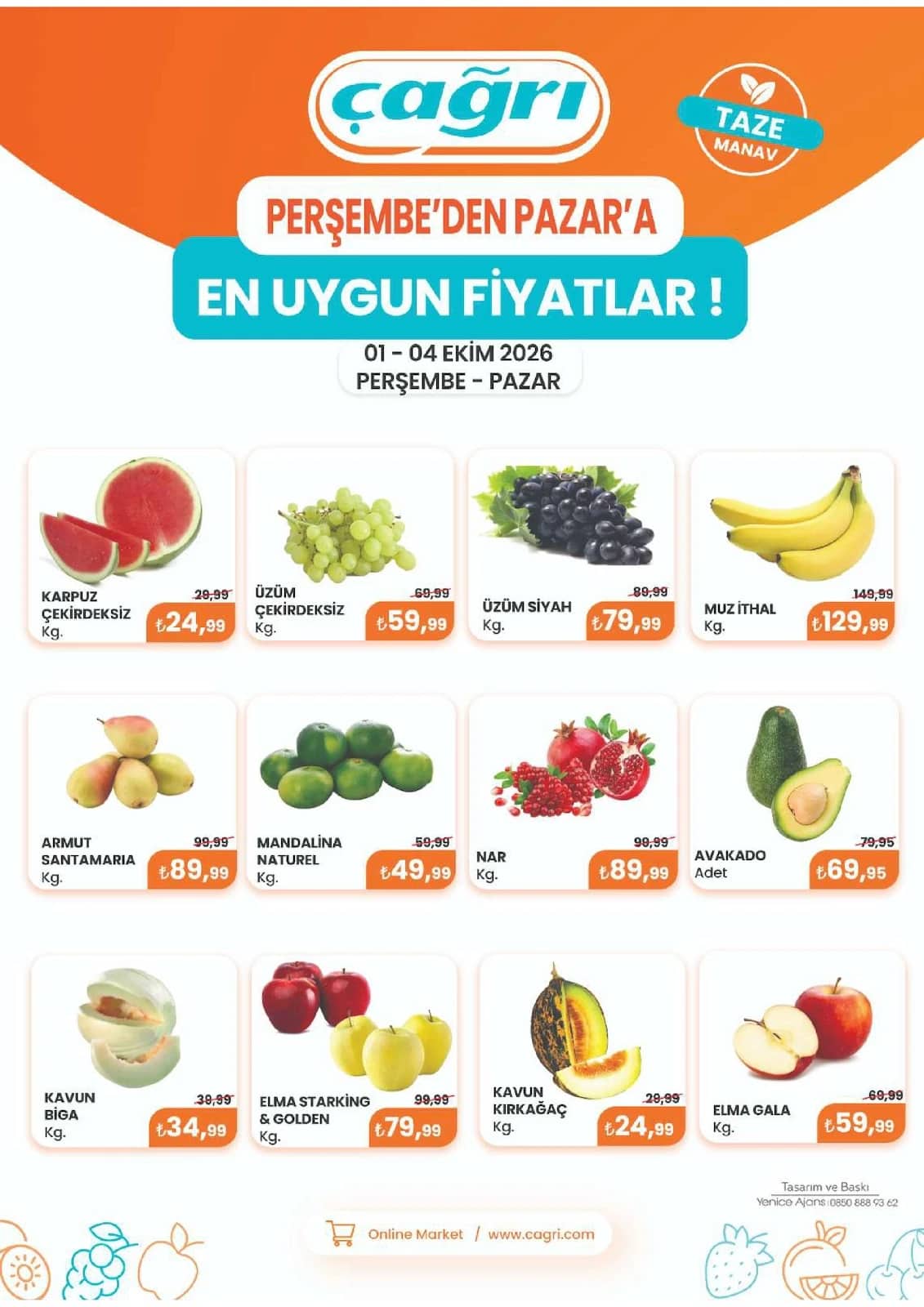 Çağrı Market - Manav İndirim Broşürü 01 - 04 Ekim 2026