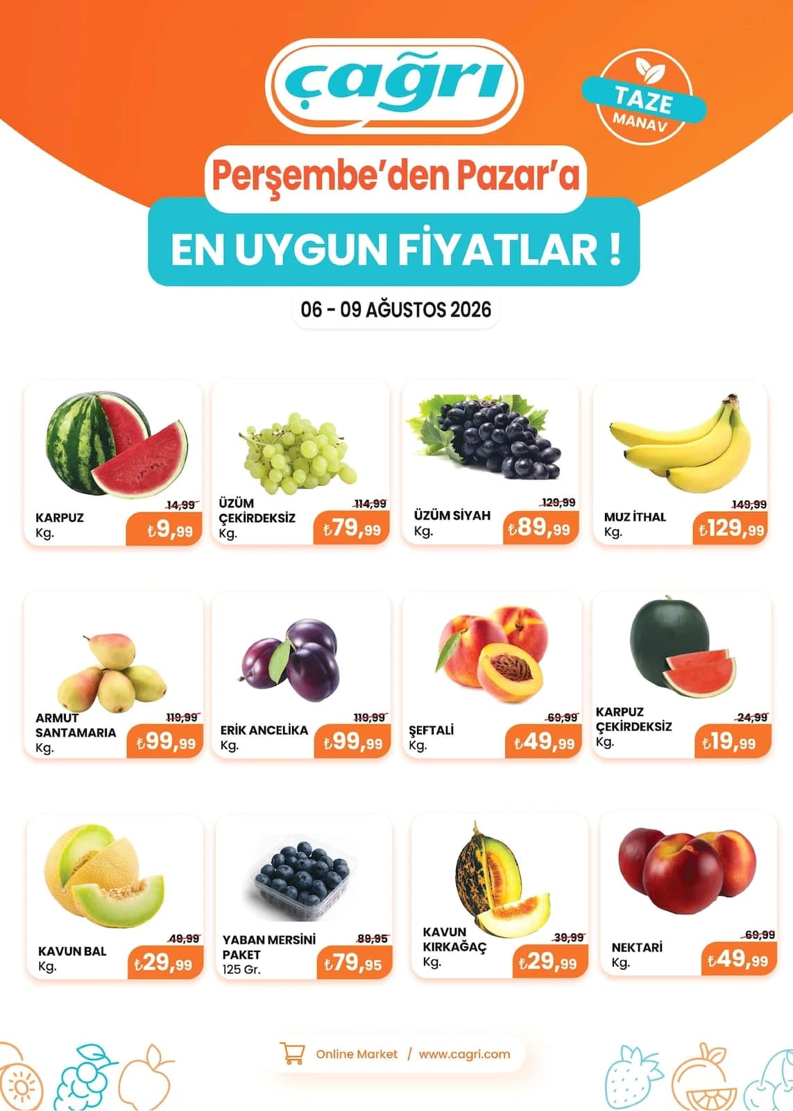 Çağrı Market - Manav İndirim Broşürü 06 - 09 Ağustos 2026 - Sayfa 1
