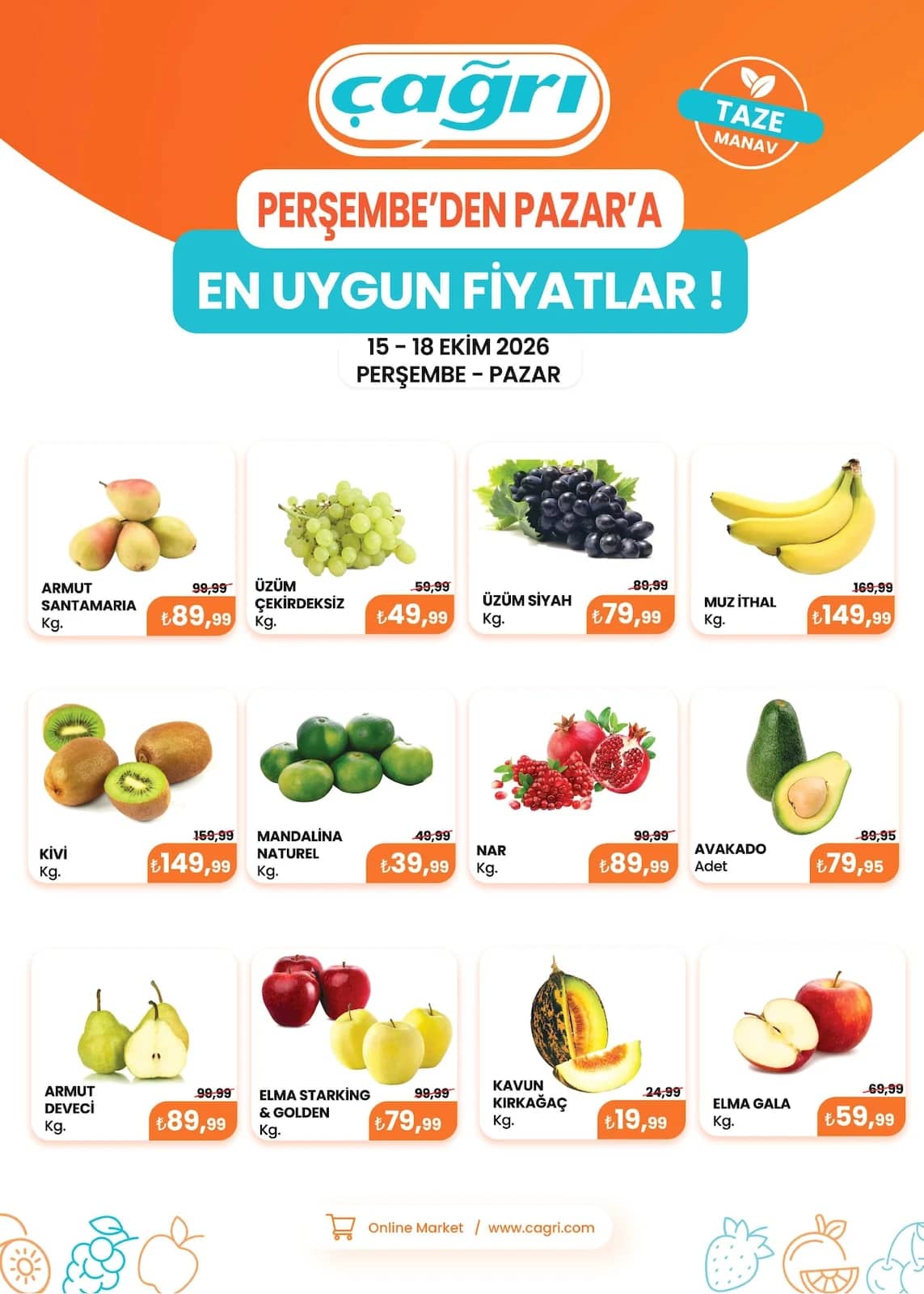 Çağrı Market - Manav İndirim Broşürü 15 - 18 Ekim 2026