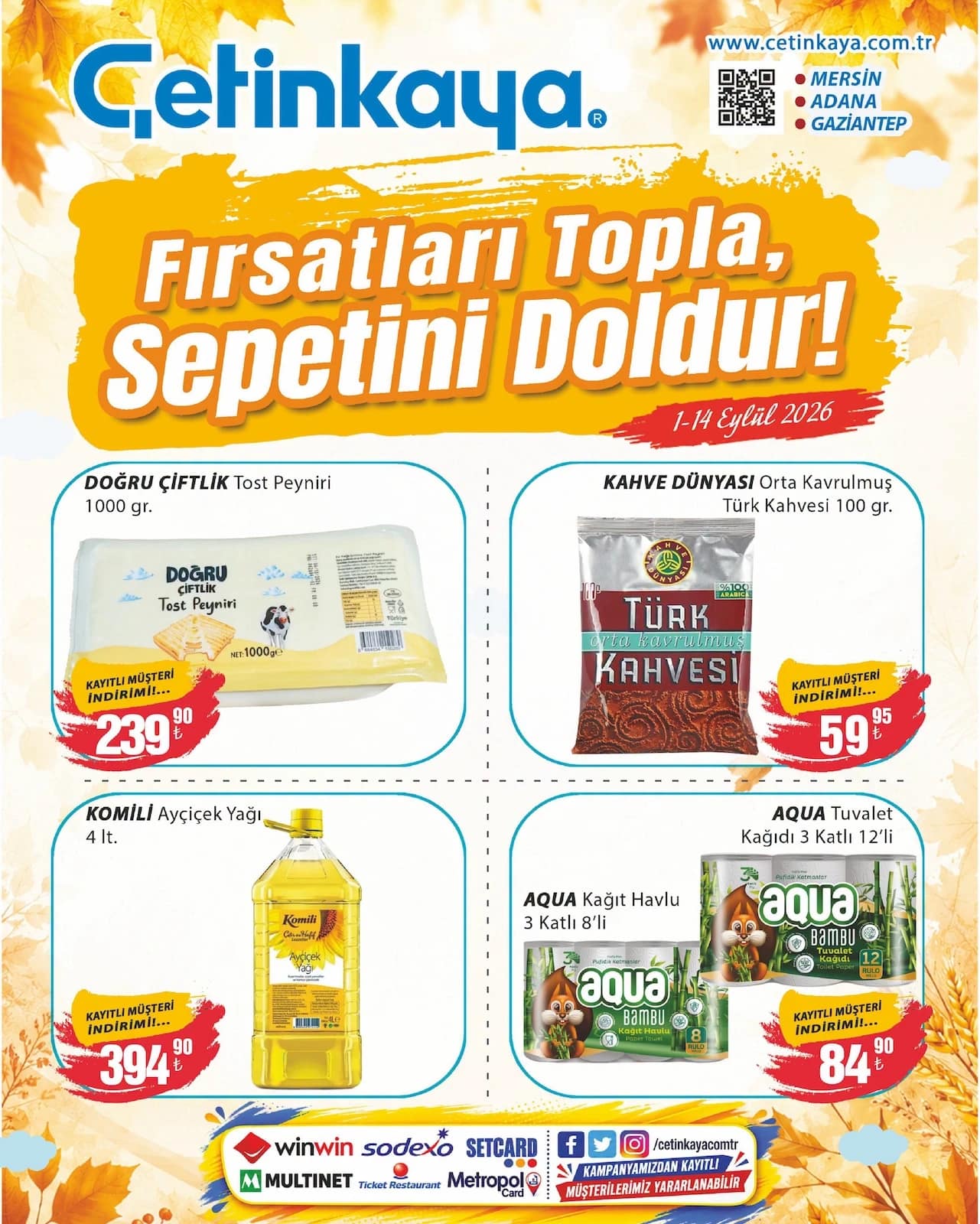Çetinkaya Market - Mersin-Adana-Gaziantep İndirim Broşürü 01 - 14 Eylül 2026 - Sayfa 1