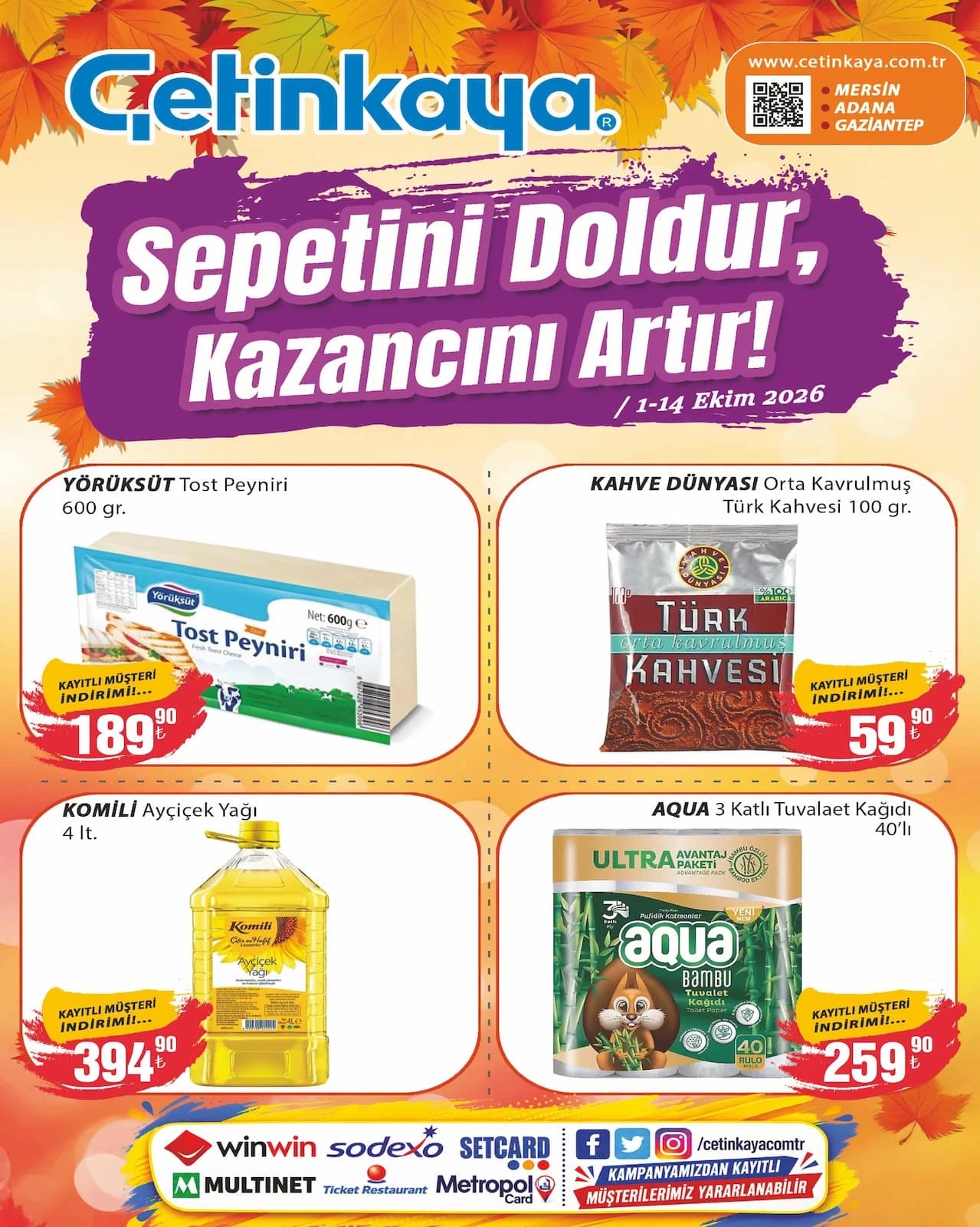 Çetinkaya Market - Mersin-Adana-Gaziantep İndirim Broşürü 01 - 14 Ekim 2026 - Sayfa 1