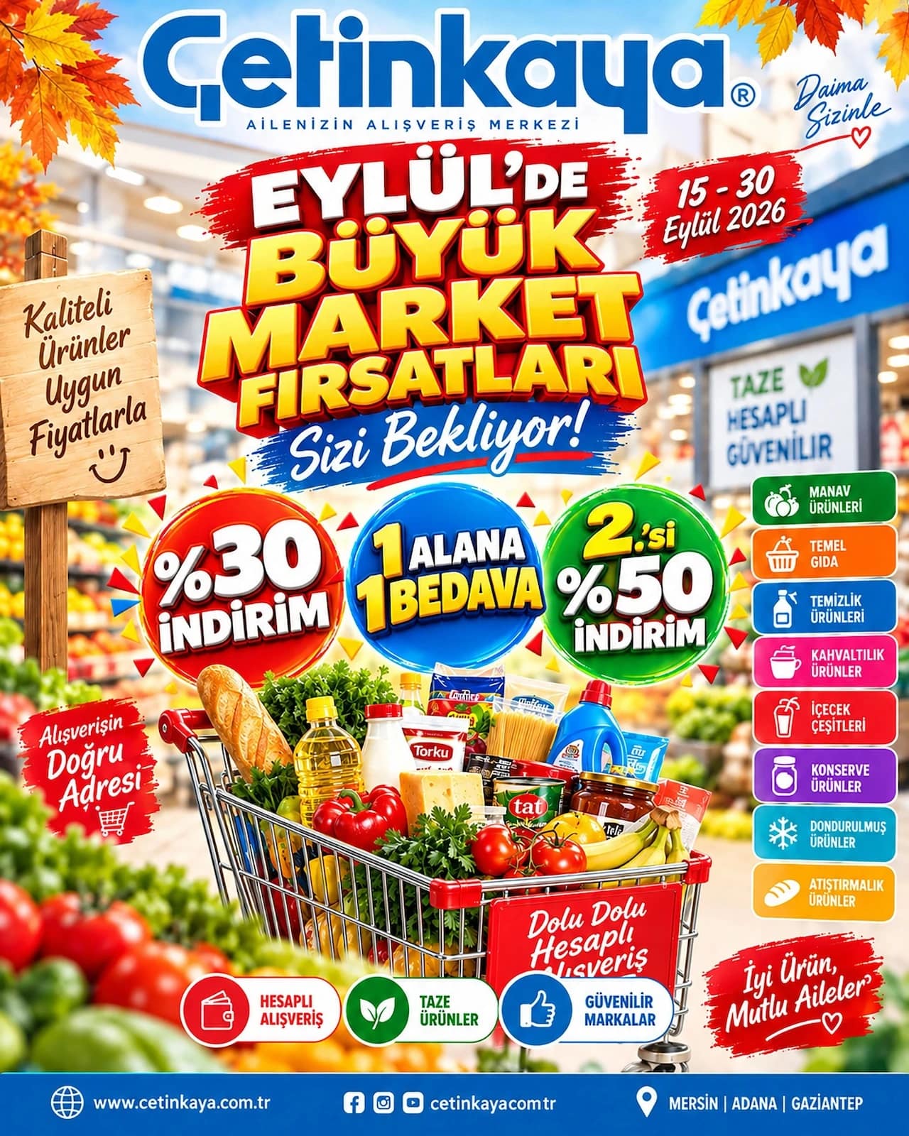 Çetinkaya Market - Mersin-Adana-Gaziantep İndirim Broşürü 15 - 30 Eylül 2026 - Sayfa 1