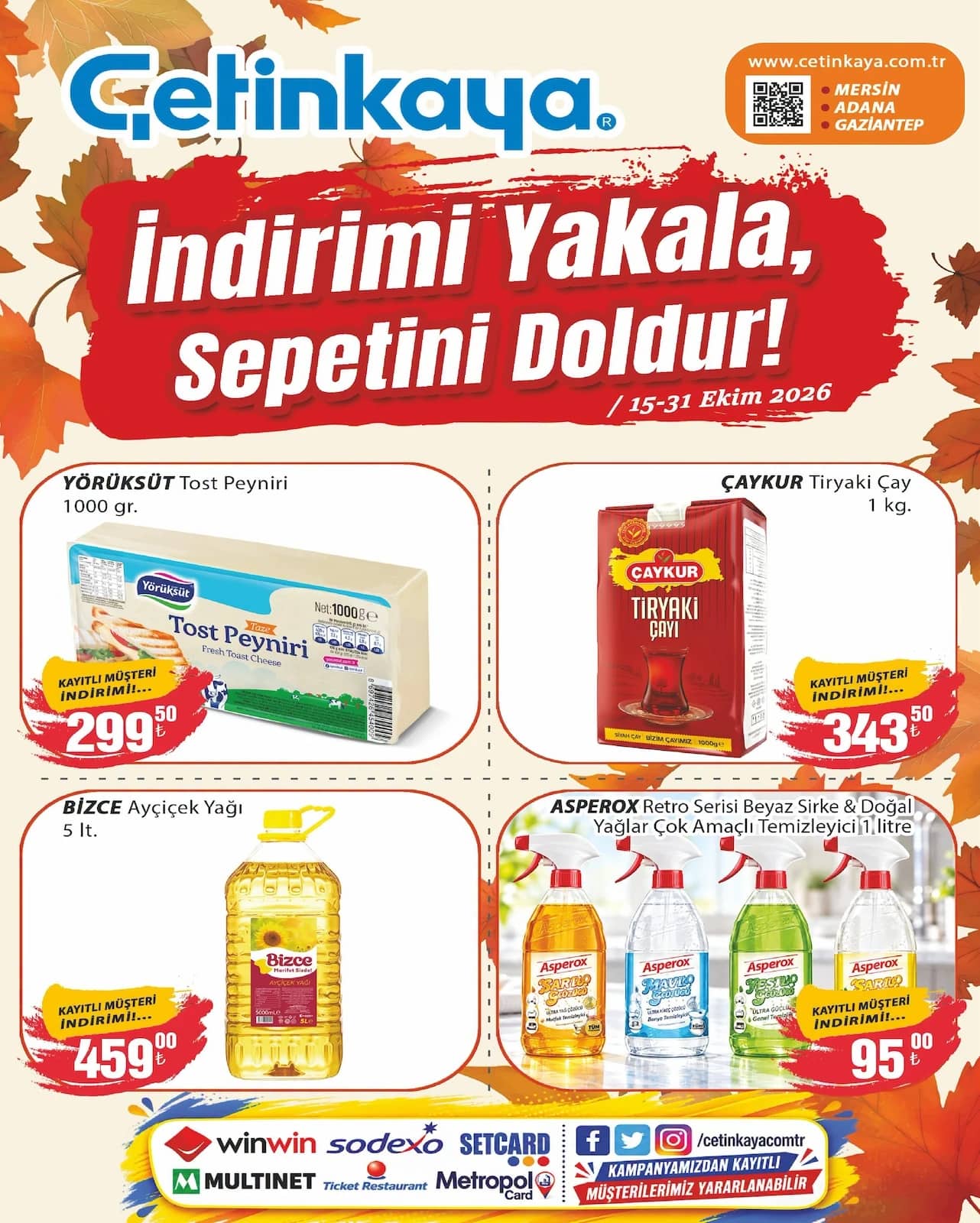 Çetinkaya Market - Mersin-Adana-Gaziantep İndirim Broşürü 15 - 31 Ekim 2026 - Sayfa 1