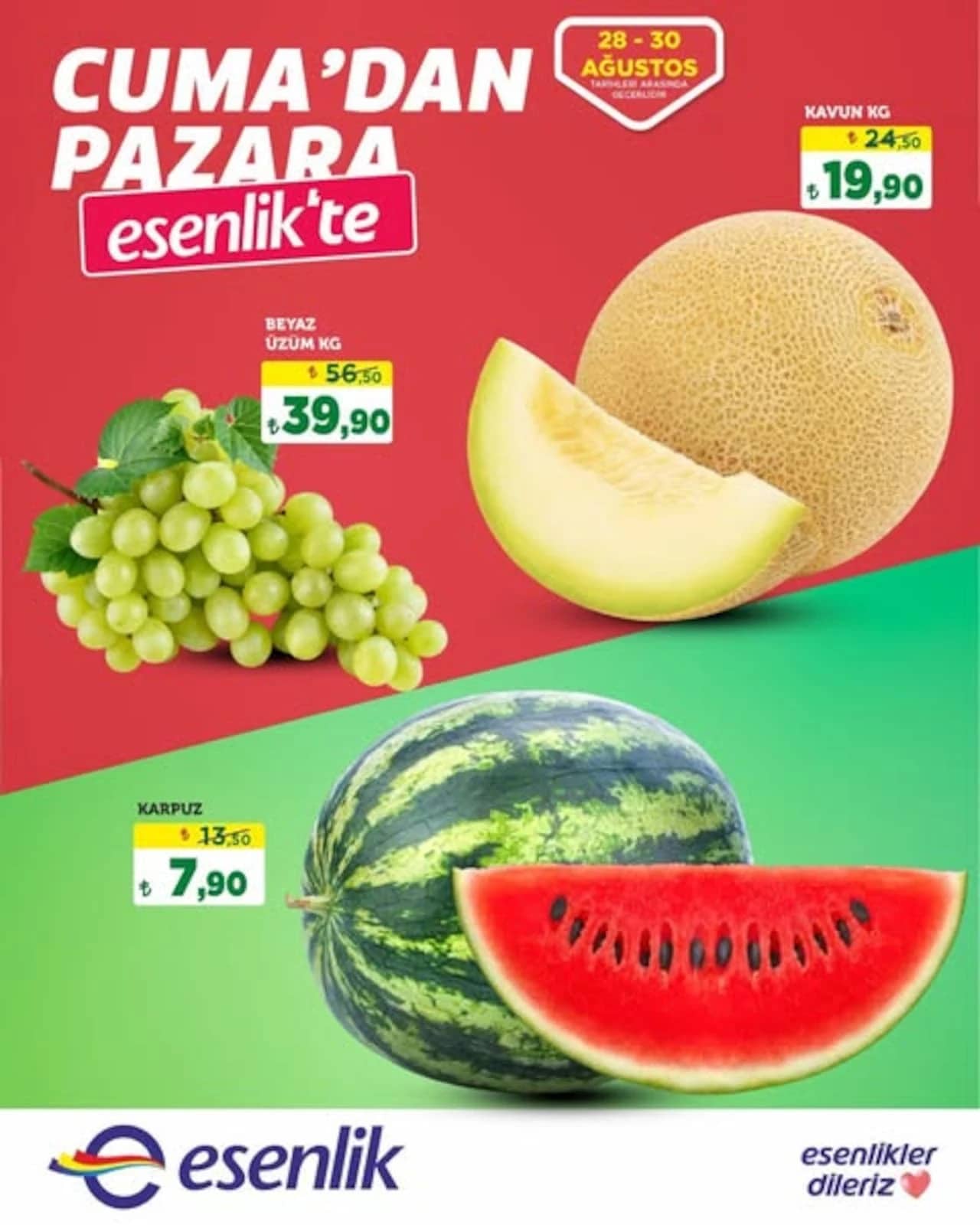 Esenlik Market - Manav İndirim Broşürü 28 - 30 Ağustos 2026