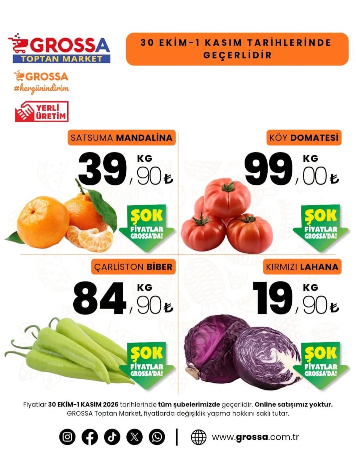 Grossa Toptan Market - Manav İndirim Broşürü 30 Ekim - 01 Kasım 2026 - Sayfa 1