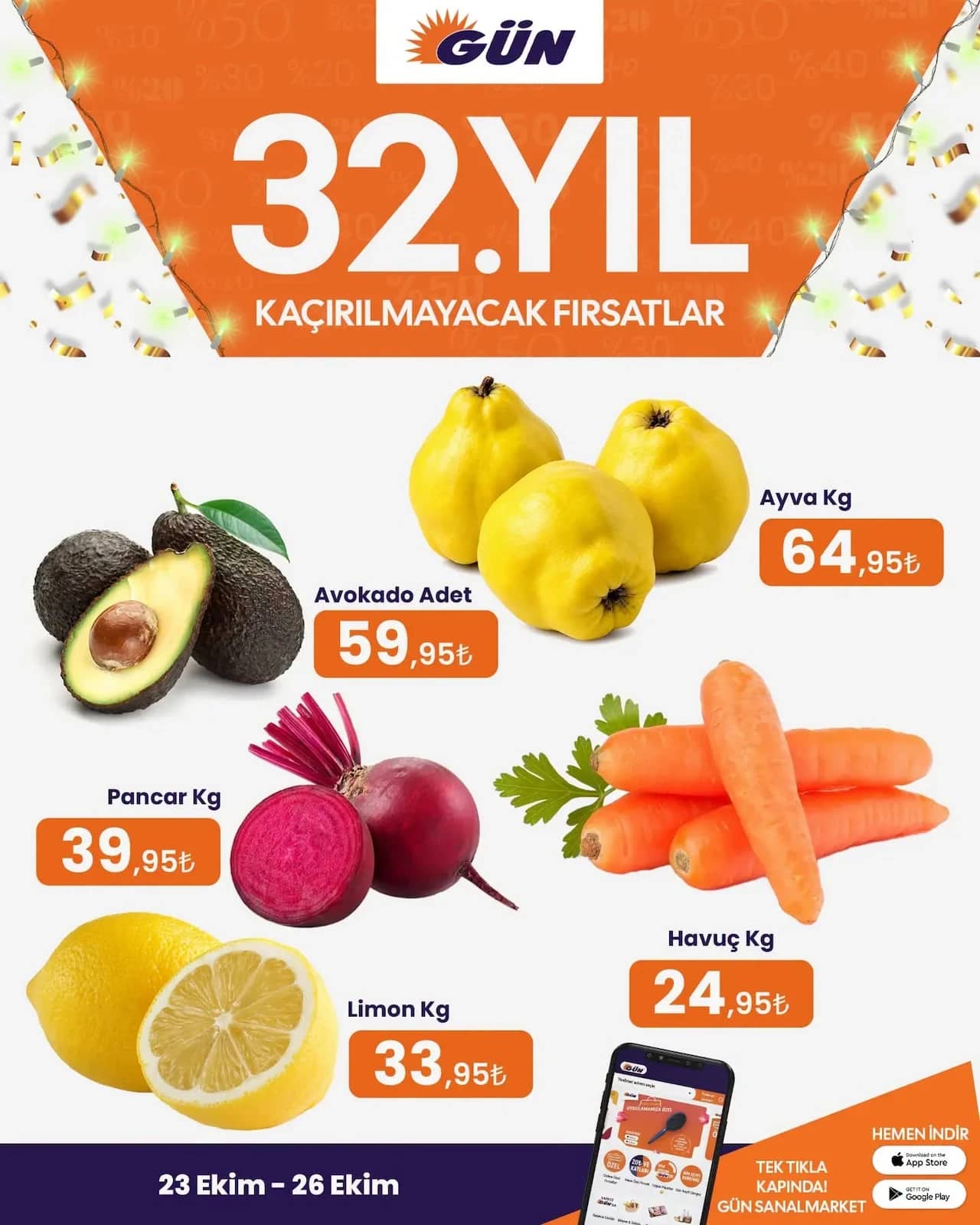 Gün Süpermarket - Manav İndirim Broşürü 23 - 26 Ekim 2026 - Sayfa 1