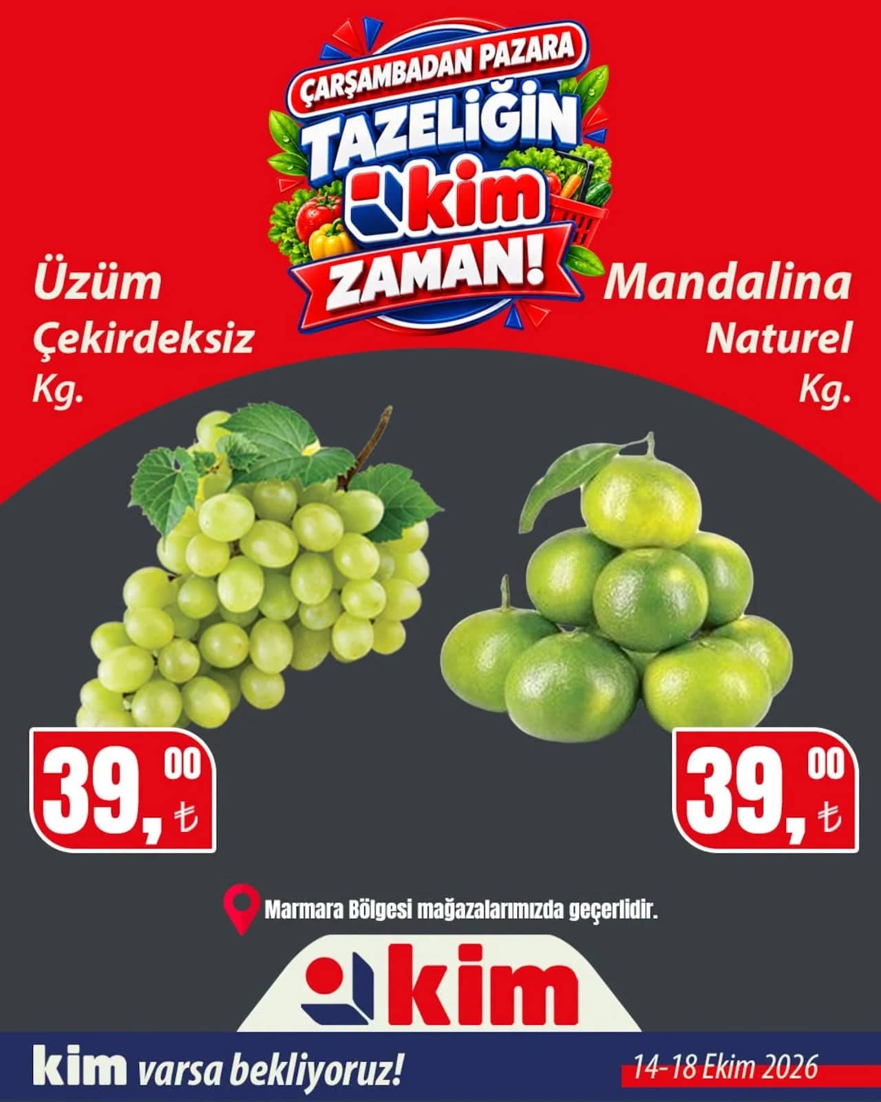 Kim Market - Manav İndirimleri - Marmara 14 - 18 Ekim 2026