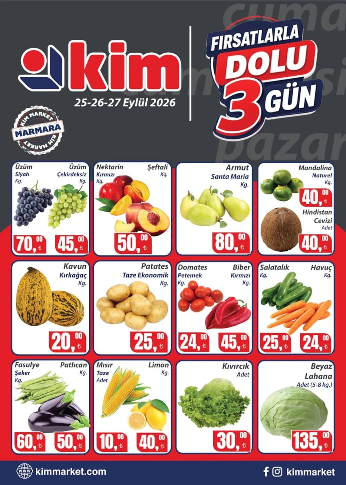Kim Market - Hafta Sonu İndirimleri - Marmara 25 - 27 Eylül 2026 - Sayfa 1
