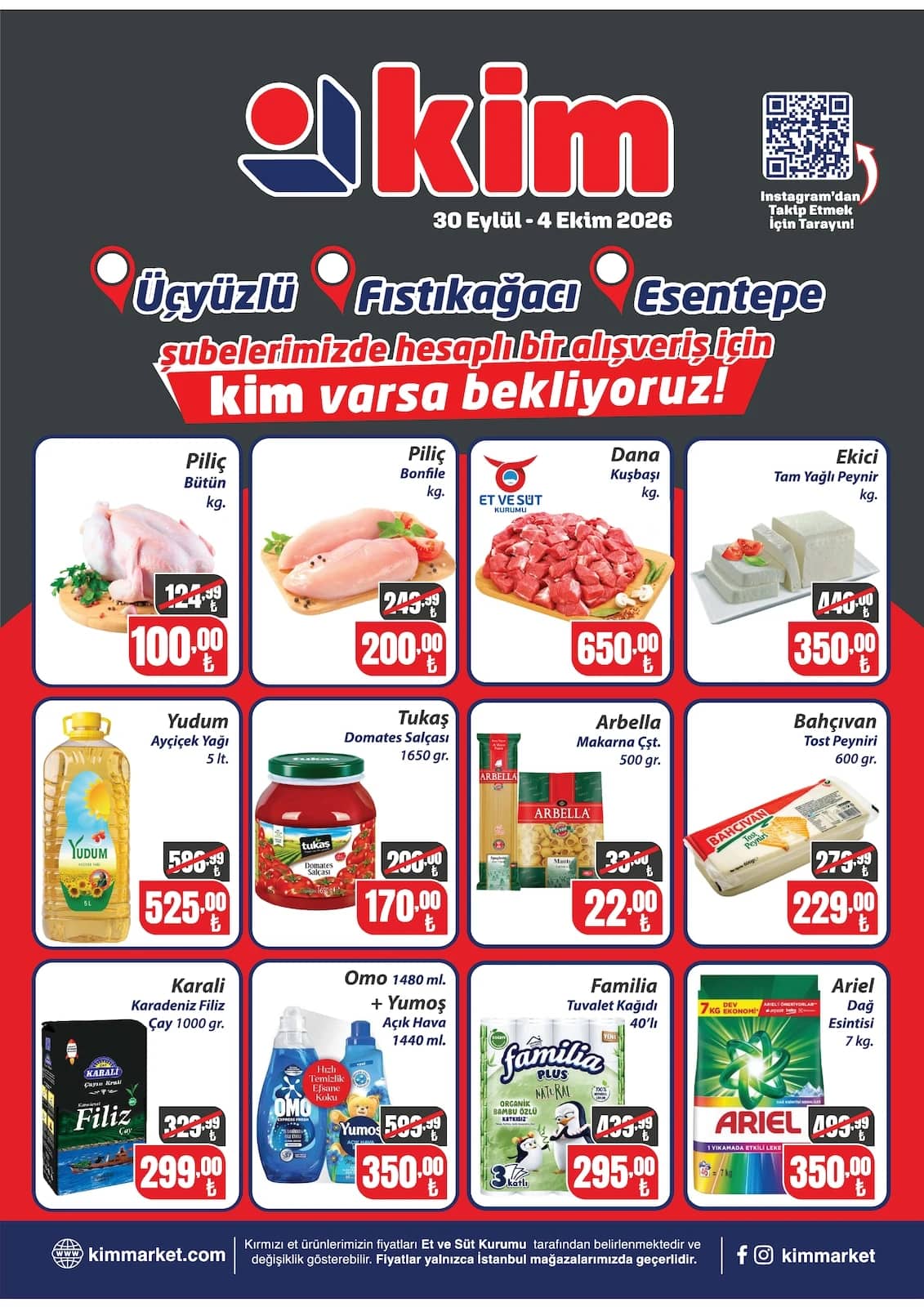 Kim Market - Üçyüzlü/Fıstıkağacı/Esentepe Şubelerine Özel 30 Eylül - 04 Ekim 2026 - Sayfa 1