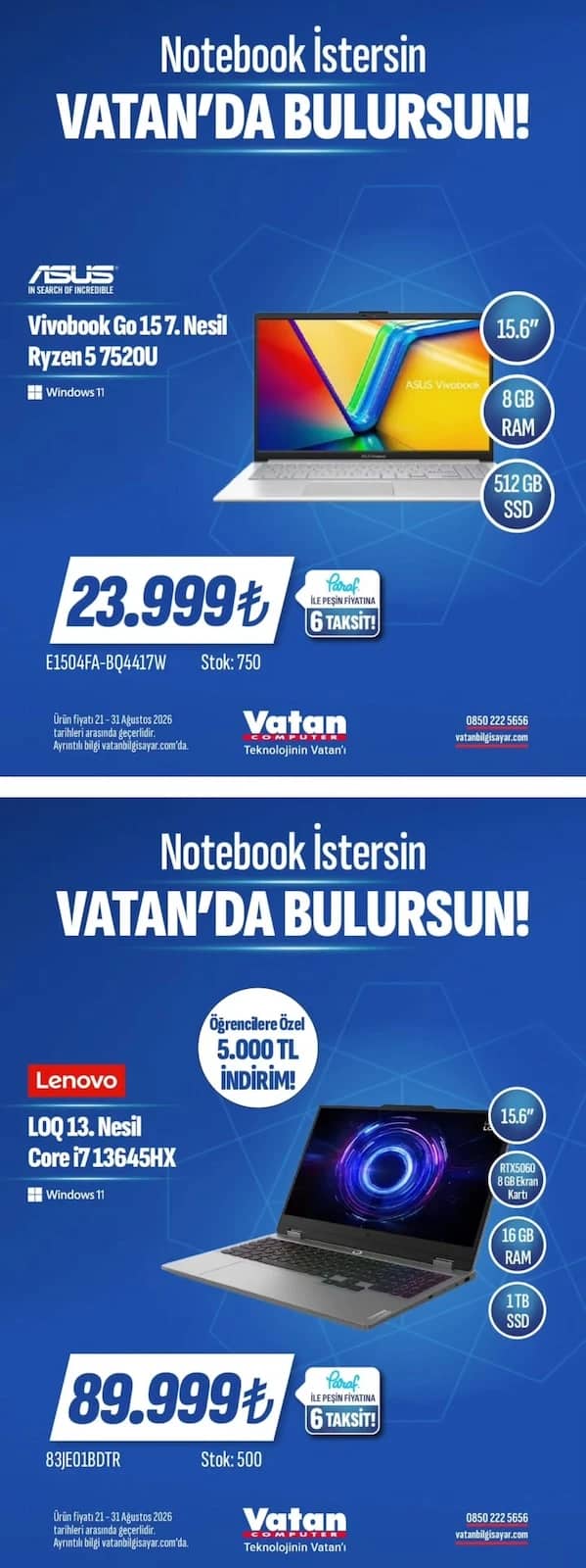 Vatan Bilgisayar - Instagram Post'u 21 - 31 Ağustos 2026