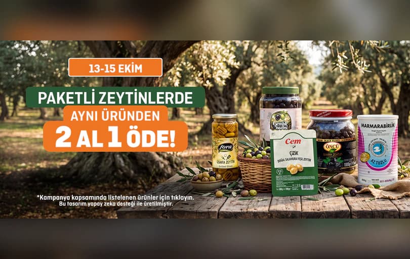 Paketli Zeytinlerde Aynı Üründen 2 Al 1 Öde