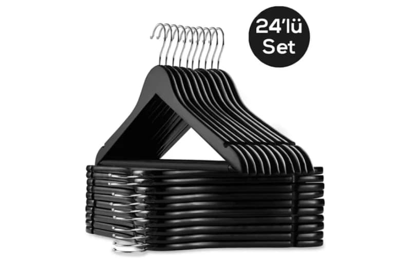 24’lü Ahşap Görünümlü Siyah Elbise Askısı 199 TL!