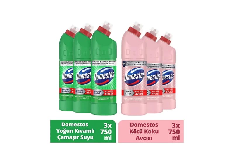 3 x 750 ml Domestos Beyaz Sabun Ferahlığı Çamaşır Suyu - 3 x 750 ml Domestos Mutfak Bio Active Çamaşır Suyu 296 TL