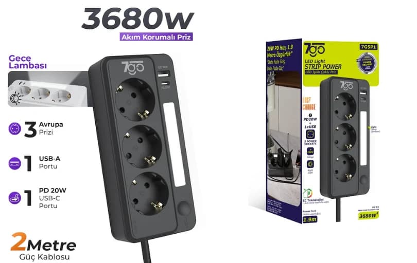 7go 3'lü Priz (akım Korumalı) Kupon Koduyla 479₺