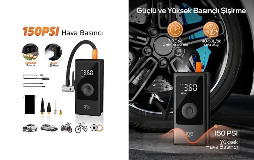 7go 7a3 Hava Pompası & Powerbank 150 Psı 649 TL