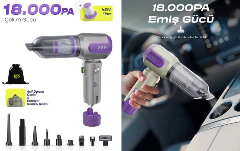 7go Ahv-14 2'si 1 Arada Kablosuz Araç İçi Süpürge 18000pa - 999 TL