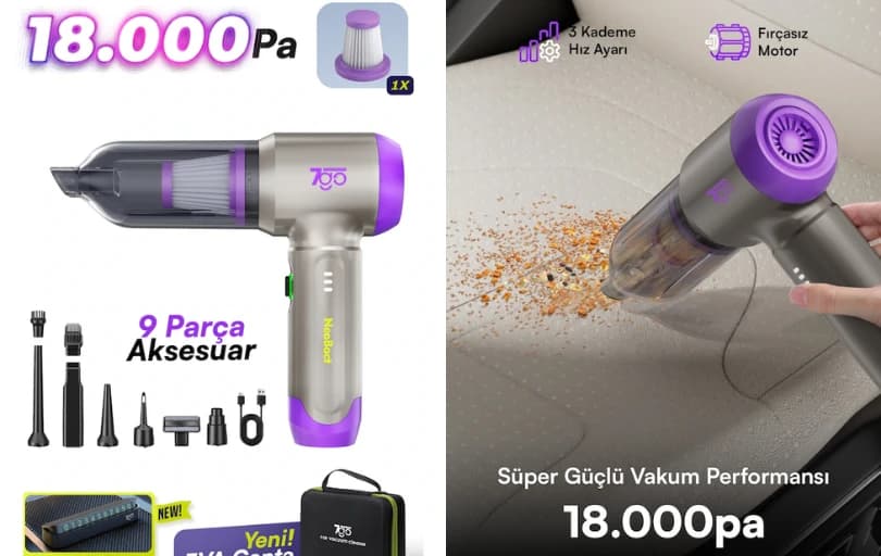 7go Kablosuz Araç İçi Süpürge 869₺ (kargo Bedava)