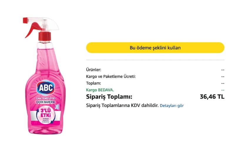 Abc Deterjan Cam Temizleyici 500ml 36₺ (Kargo Ücretsiz)