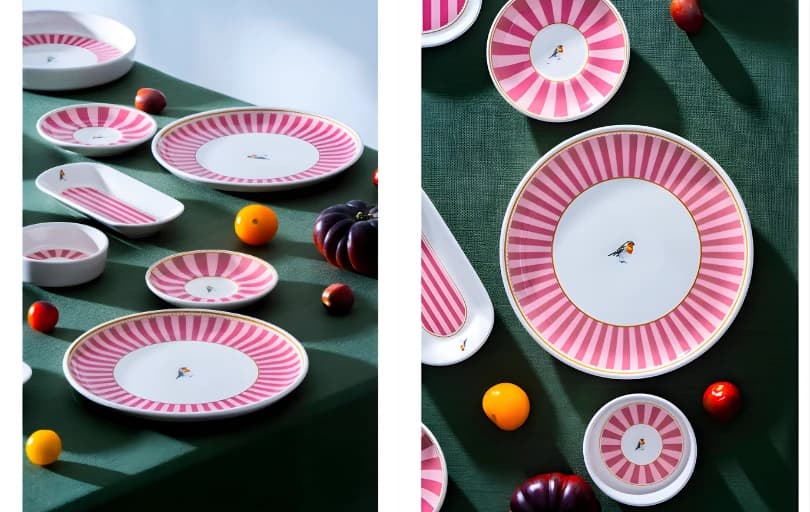 Acar Birdie 6 Kişilik 21 Parça Desenli Pembe Seramik Kahvaltı Takımı 1.499 TL