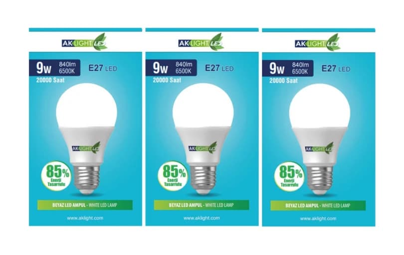 Aklight 9W Beyaz Işık E-27 LED Ampul 3'lü Paket 72₺