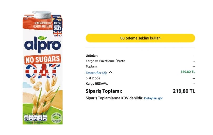 Alpro Şekersiz Yulaf İçecek 1000 Ml 109₺ (3 Adet Alımda 73₺)