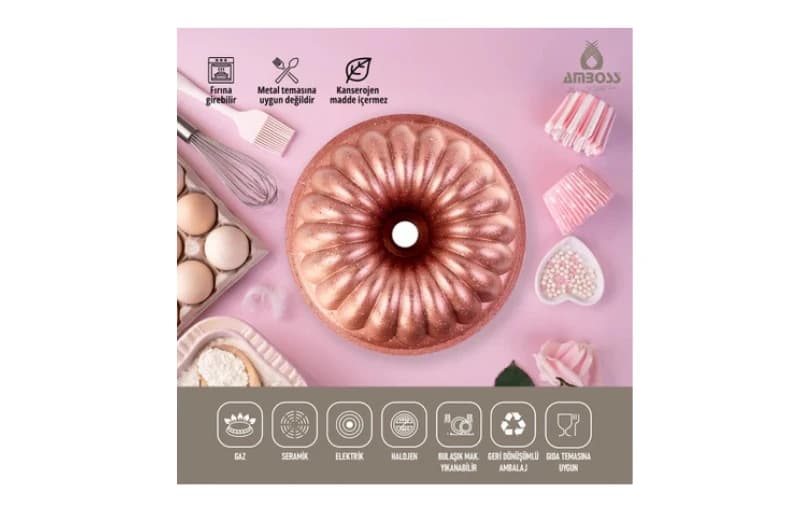 Amboss Alya Yanmaz Yapışmaz Döküm Kek Kalıbı Pink 26 Cm 247tl