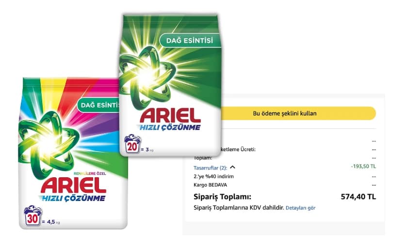 Ariel Deterjanlarda 2. Ürün %40 İndirimli