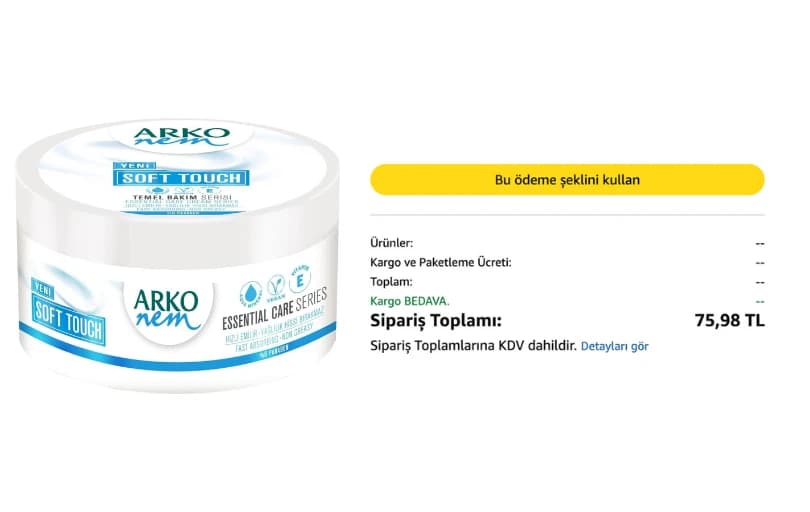 Arko Nem Soft Touch Bakım Kremi 250 Ml 75₺ (Kargo Ücretsiz)