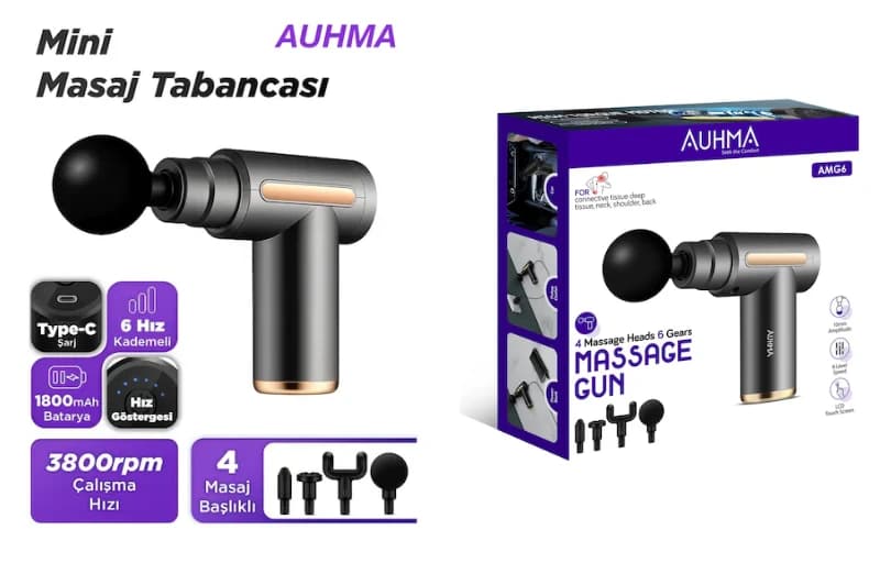Auhma Amg6 Yüksek Tork Motor 6 Kademeli Derin Doku Masaj Tabancası - 299 Tl
