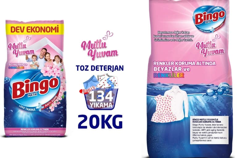 Bingo Matik 10 kg Renkliler ve Beyazlar Toz Çamaşır Deterjanı Ekonomi Paketi 2'li - 600 TL
