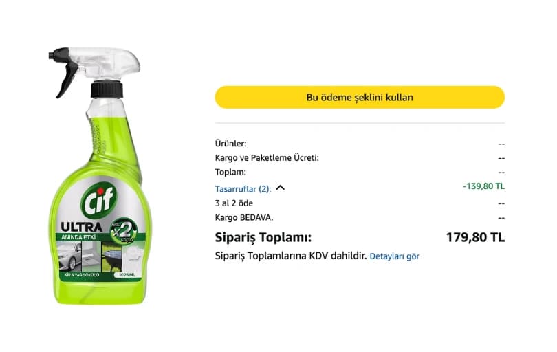 Cif Ultra Anında Etki Kir Ve Yağ Sökücü 1025 Ml 89₺ (3 Adet Alımda 59₺)