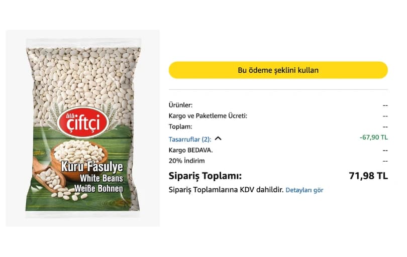 Çiftçi Kuru Fasulye 1 Kg Kıyma 72₺ (kargo Bedava)