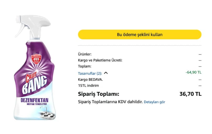 Cillit Bang Yağ Ve Kireç Çözücü Sprey 750 Ml 36 TL (Kargo Ücretsiz)