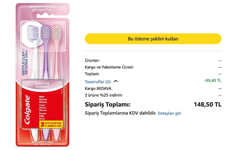 Colgate Gentle Clean Diş Fırçası 2+1 99 TL (2 Adet Alımda 74 TL)