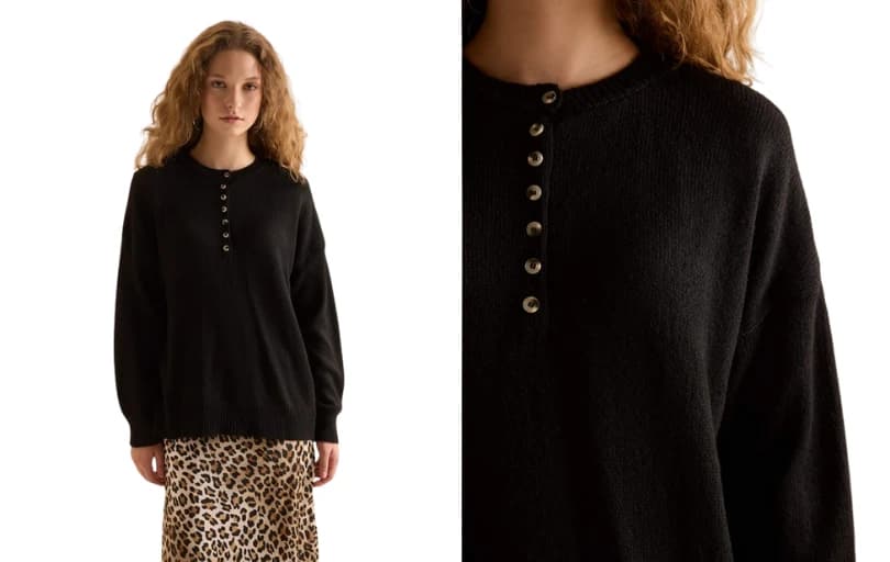 DeFacto Oversize Geniş Kalıp Düğmeli Yaka Triko Kazak 259₺ (Kargo Ücretsiz)